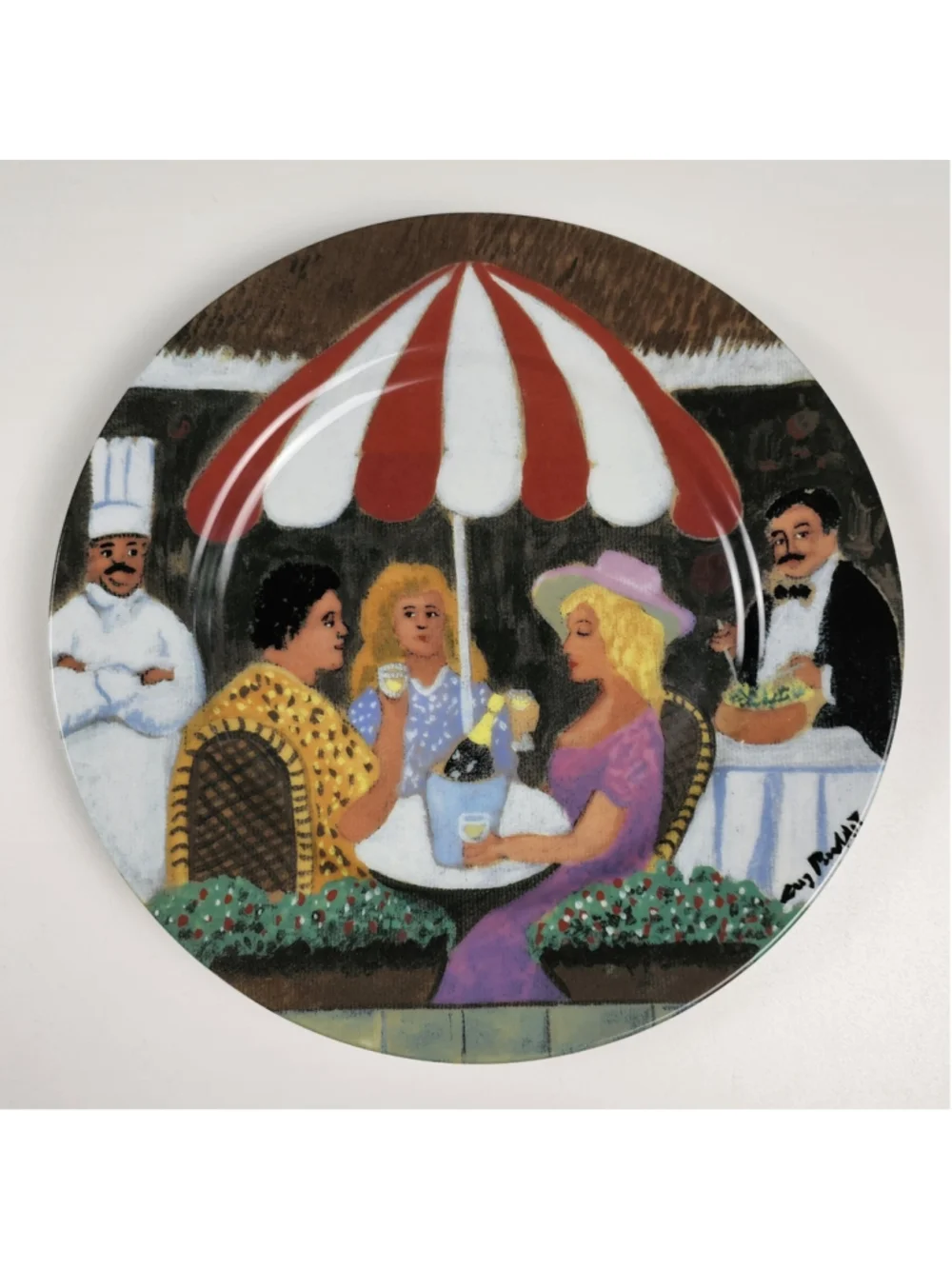 Set of 4 Guy Buffet Marche Aux Fleurs Porcelain Plates Salad Dessert Bistro Vtg